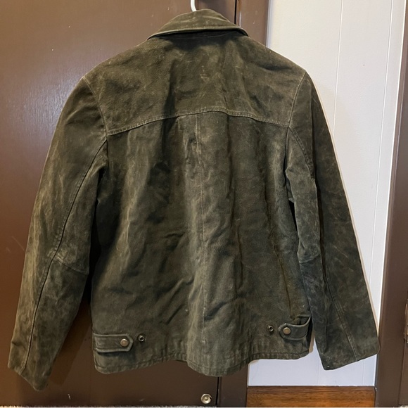 VTG Vintage Genuine Leather Jacket Olive Army Green Full Zip Pockets Coat M - Picture 2 of 10